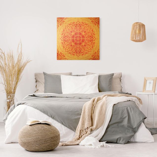 Leinwandbild Gold - Mandala Aquarell Ornament Muster pink - Quadrat 1:1