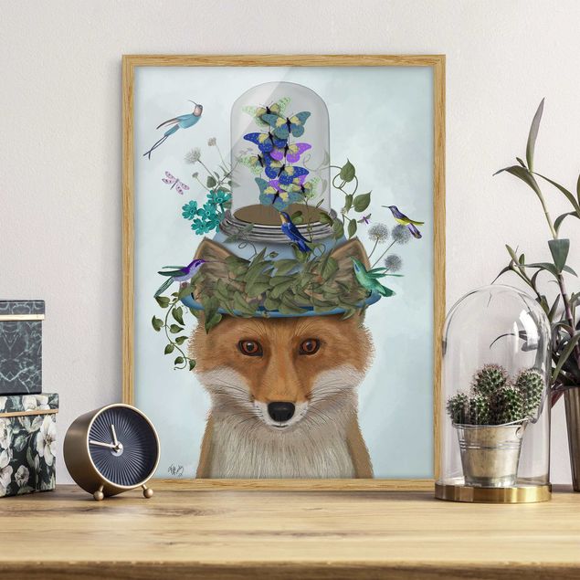 Moderne Bilder mit Rahmen Fuchs mit Schmetterlingshut