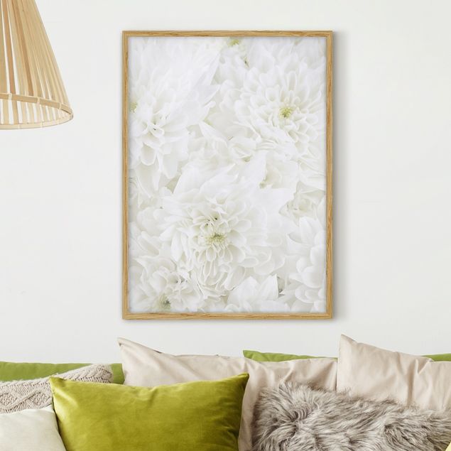 Moderne Bilder mit Rahmen Dahlien Blumenmeer weiß