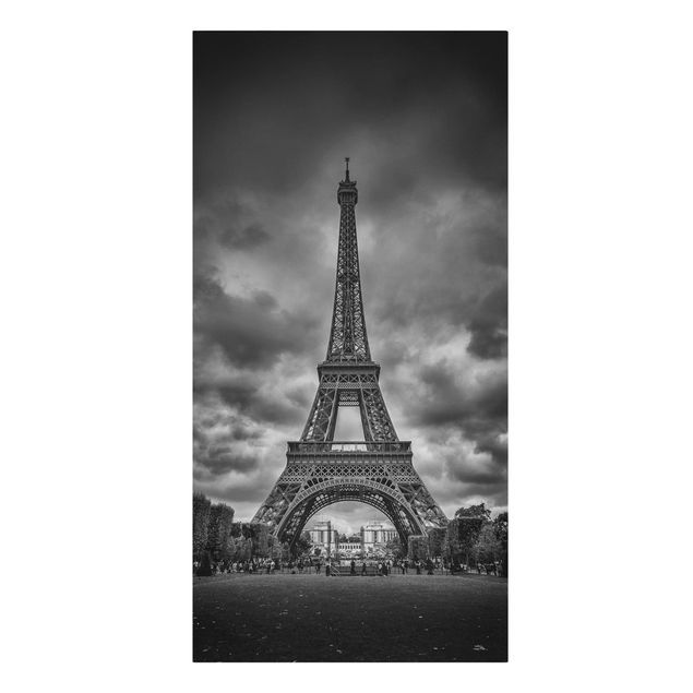 schöne Leinwandbilder Eiffelturm vor Wolken schwarz-weiß