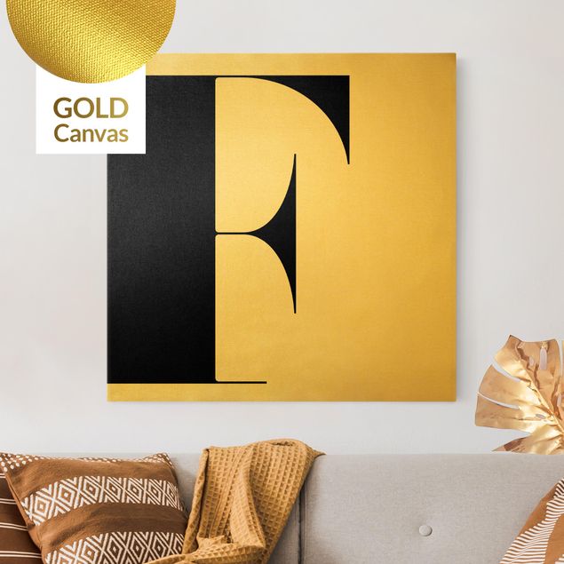 Leinwandbild Gold - Antiqua Letter F - Quadrat 1:1