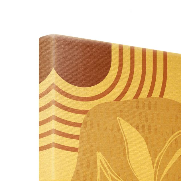 Leinwandbild Gold - Geometrische Formen - Blätter Orange Gold - Hochformat 4:3