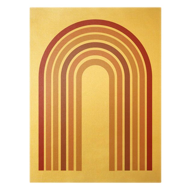 Leinwandbild Gold - Geometrische Formen - Regenbogen Rosa - Hochformat 3:4