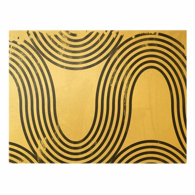 Leinwandbild Gold - Geometrische Wellen Schwarz Weiß II - Querformat 4:3