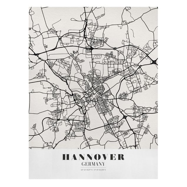 Leinwandbild - Stadtplan Hannover - Klassik - Hochformat 4:3