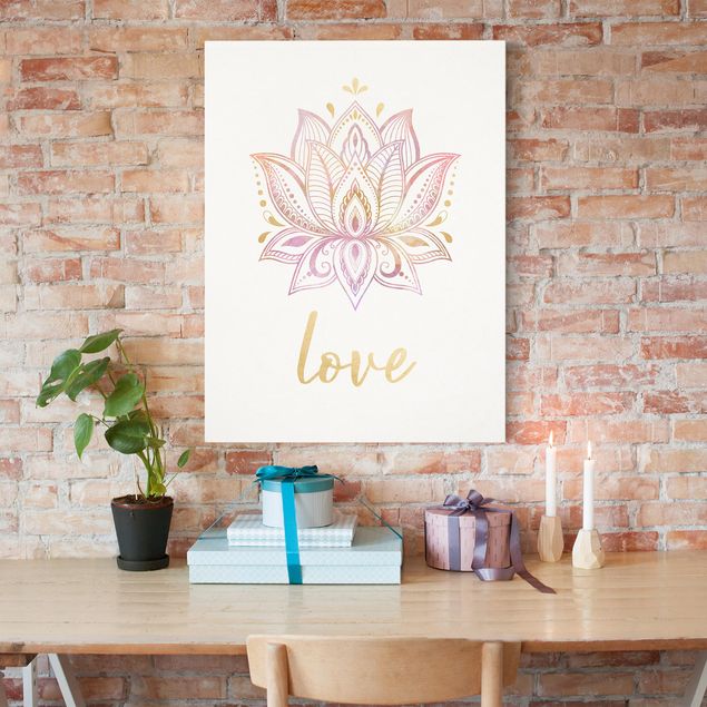 Leinwandbilder Lotus Illustration Love gold rosa