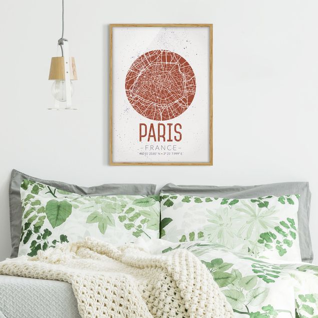 Weltkarten Bilder mit Rahmen Stadtplan Paris - Retro