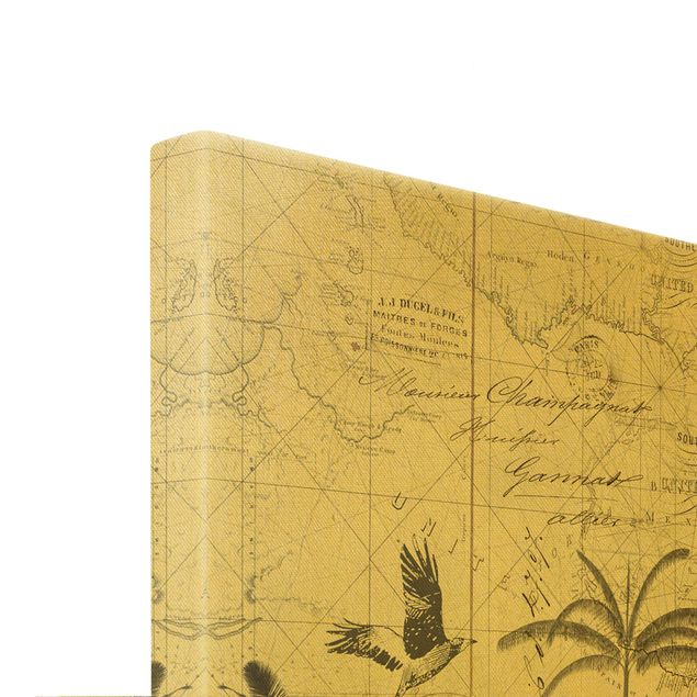 Leinwandbild Gold - Vintage Collage - Exotische Landkarte - Querformat 3:2