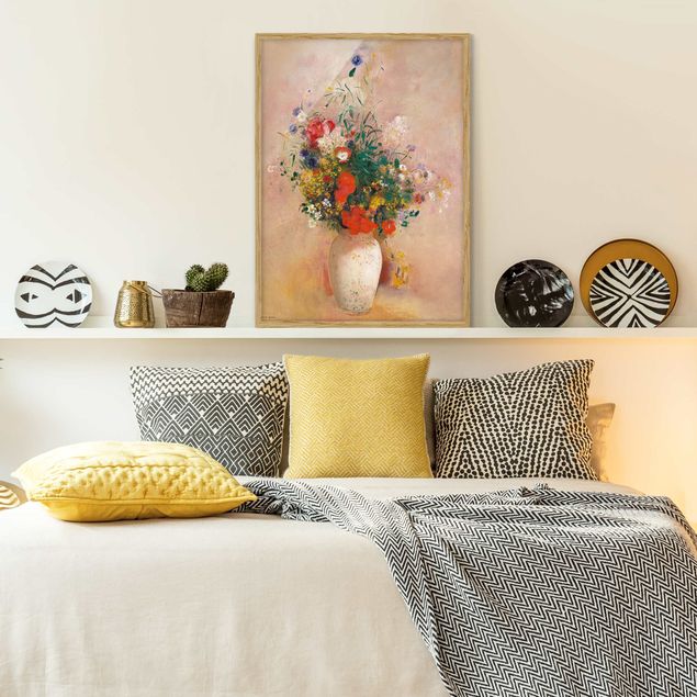 Moderne Bilder mit Rahmen Odilon Redon - Vase mit Blumen (rosenfarbener Hintergrund)