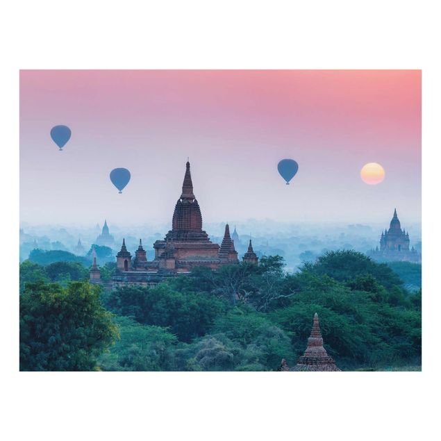 Glasbild - Heißluftballons über Tempelanlage - Querformat 4:3