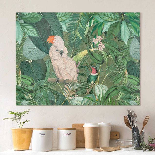 Leinwand Vögel Vintage Collage - Kakadu und Kolibri