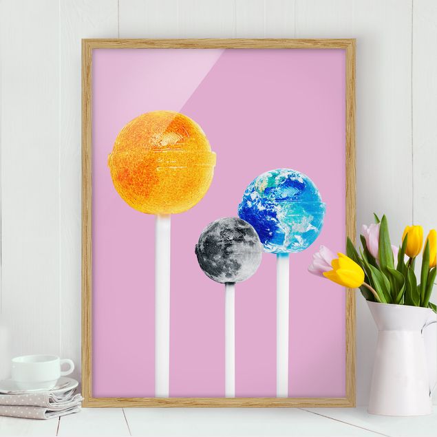 Moderne Bilder mit Rahmen Lollipops mit Planeten
