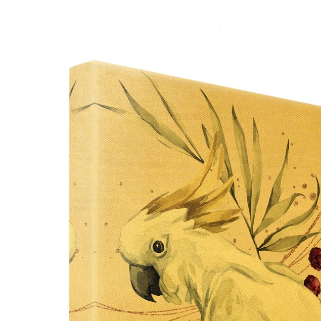 Leinwandbild Gold - Tropische Vögel - Kakadus Pink und Weiß - Querformat 3:4
