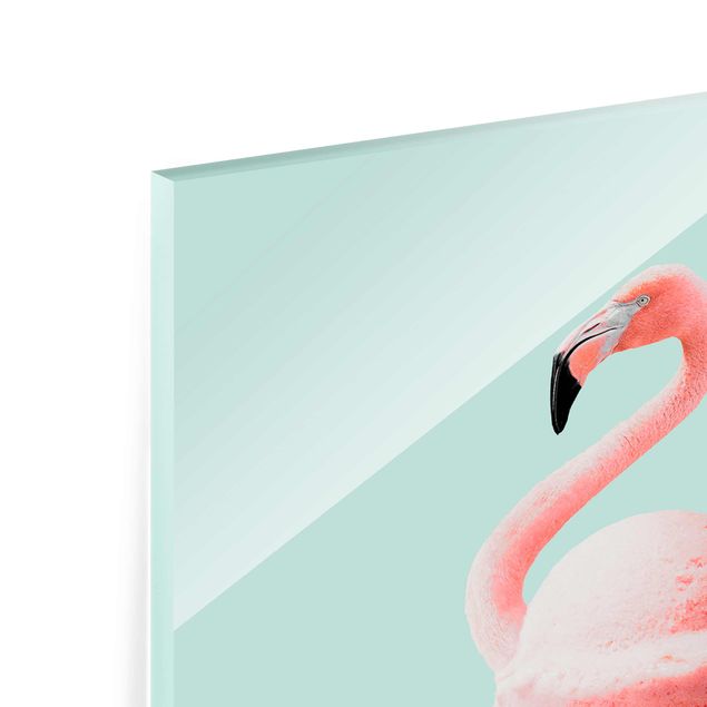 Glasbild - Jonas Loose - Eis mit Flamingo - Hochformat 3:2