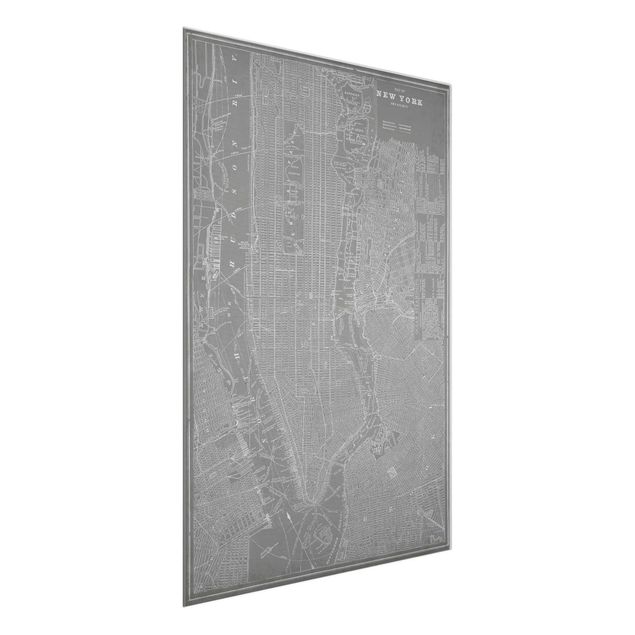 Glasbild - Vintage Stadtplan New York Manhattan - Hochformat 4:3