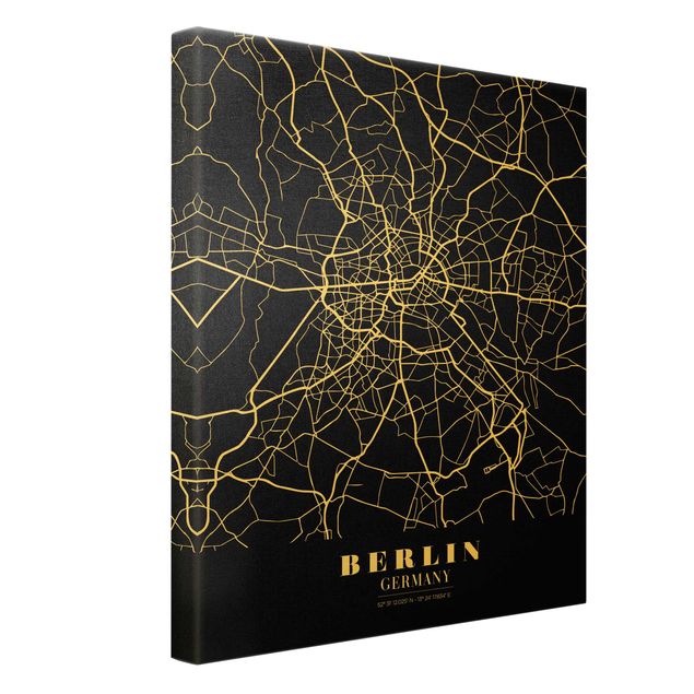 Leinwandbild Gold - Stadtplan Berlin - Klassik Schwarz - Hochformat 3:4