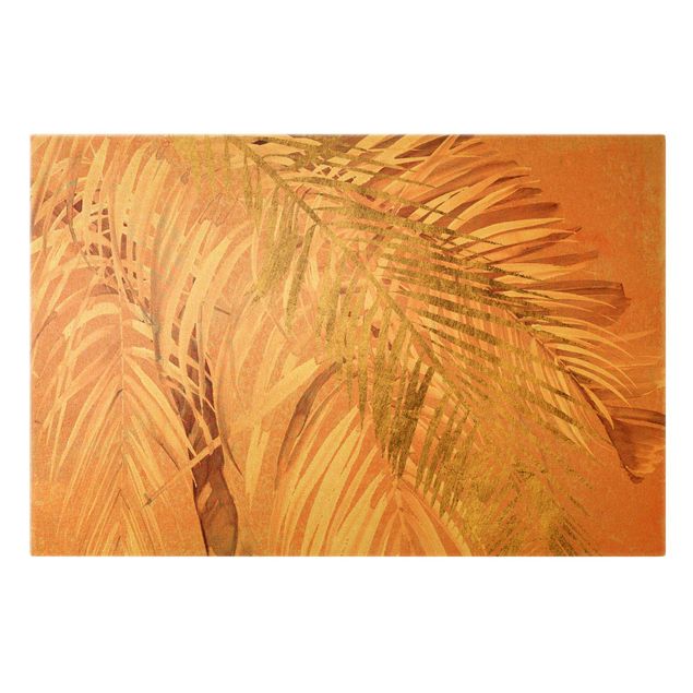 Leinwandbild Gold - Palmenblätter Rosa und Gold II - Querformat 3:2
