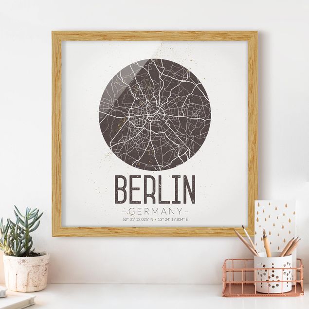 Moderne Bilder mit Rahmen Stadtplan Berlin - Retro