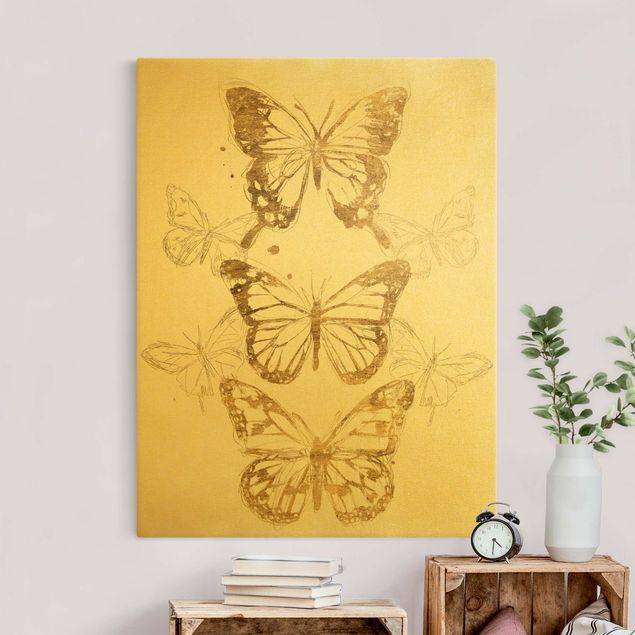 Leinwandbild Gold - Schmetterlingskomposition in Gold I - Hochformat 3:4