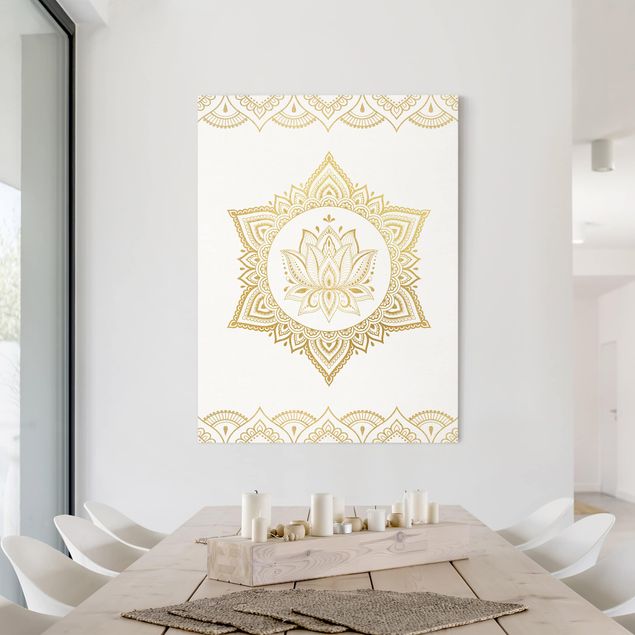 schöne Leinwandbilder Mandala Lotus Illustration Ornament weiß gold