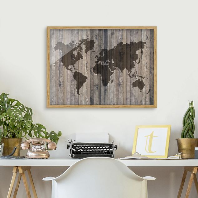 Moderne Bilder mit Rahmen Holz Weltkarte