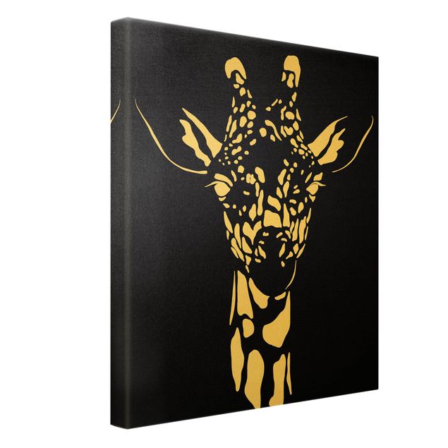 Leinwandbild Gold - Safari Tiere - Portrait Giraffe Schwarz - Hochformat 4:3