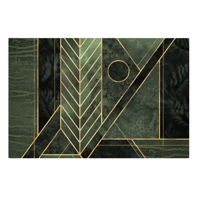 Leinwandbild - Geometrische Formen Smaragd Gold - Querformat 2:3