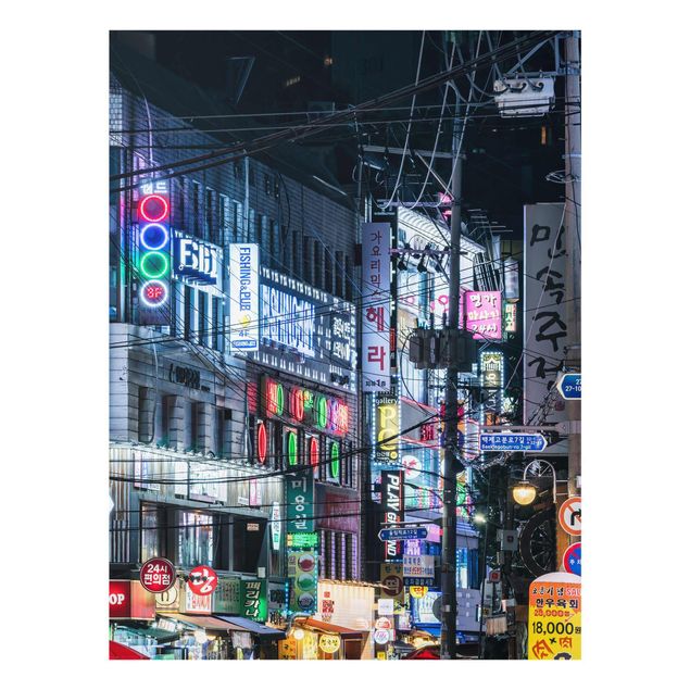 Glasbild - Nachtleben von Seoul - Hochformat 3:4