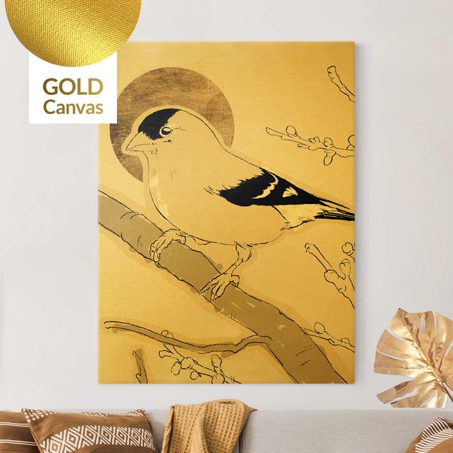 Leinwandbild Gold - Vogel vor goldener Sonne II - Hochformat 3:4