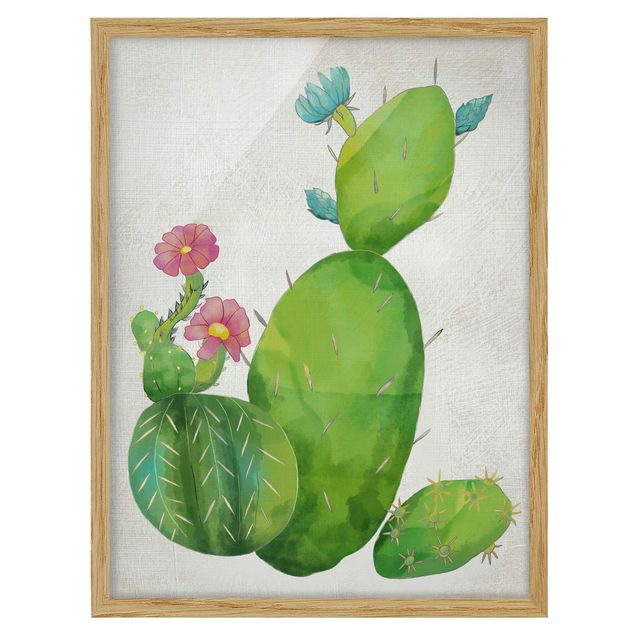 Wandbilder mit Rahmen Kaktusfamilie rosa türkis