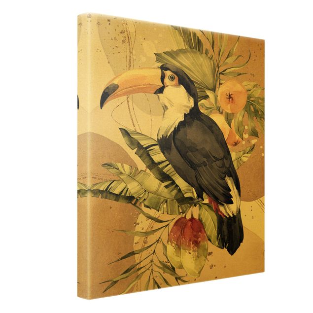Leinwandbild Gold - Tropische Vögel - Tukan - Hochformat 3:4