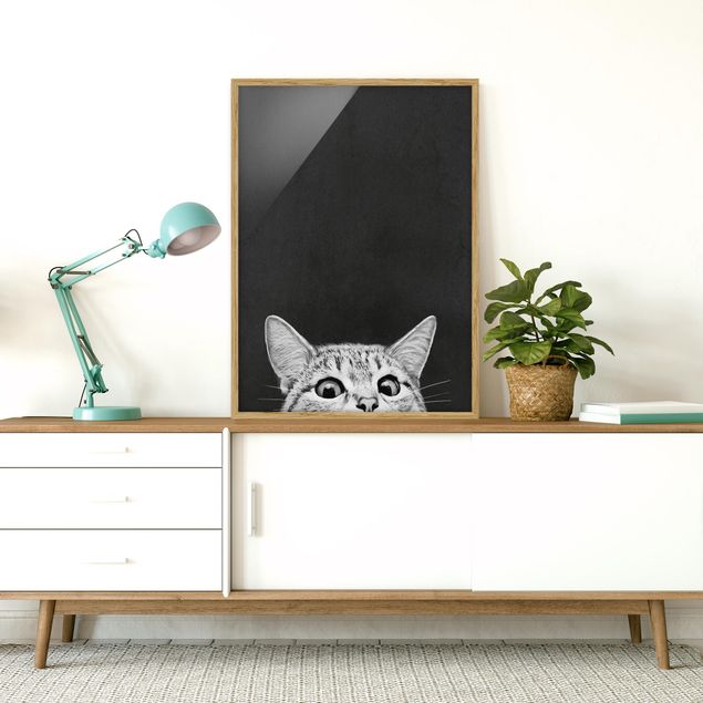 Tiere Bilder mit Rahmen Illustration Katze Schwarz Weiß Zeichnung