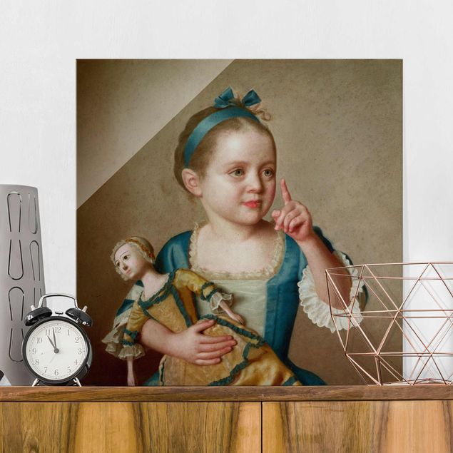 Glasbild - Jean Etienne Liotard - Mädchen mit Puppe - Quadrat 1:1