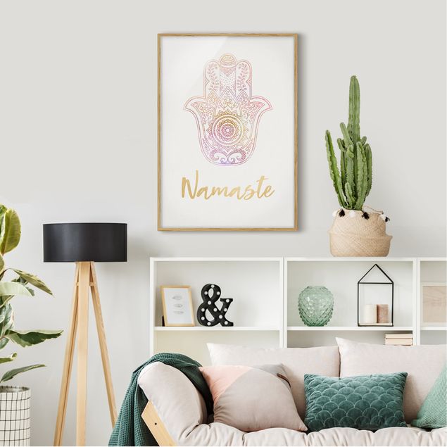 Blumen Bilder mit Rahmen Hamsa Hand Illustration Namaste gold rosa