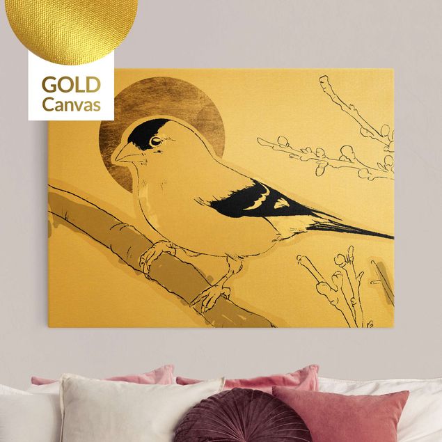 Leinwandbild Gold - Vogel vor goldener Sonne II - Querformat 4:3