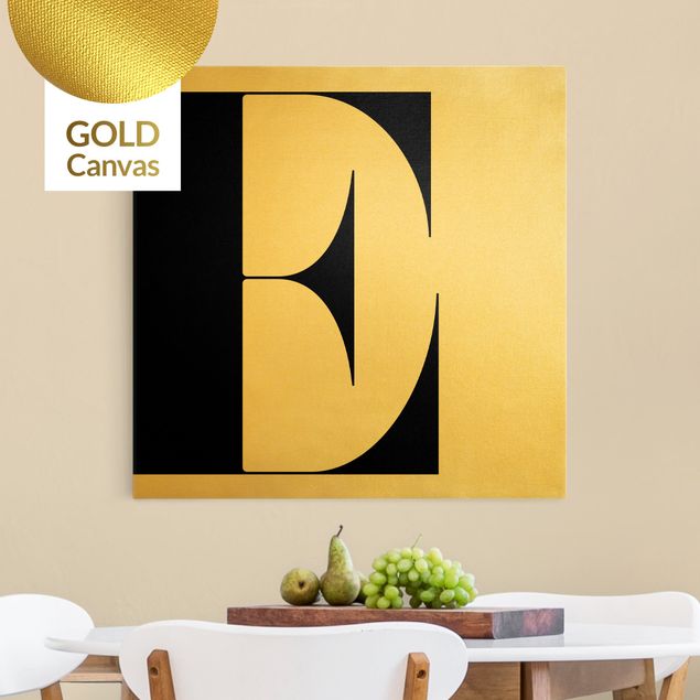 Leinwandbild Gold - Antiqua Letter E - Quadrat 1:1