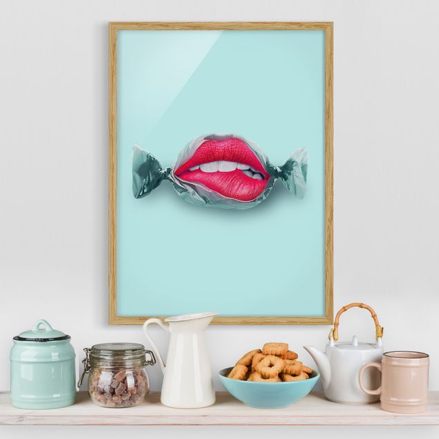 Moderne Bilder mit Rahmen Bonbon mit Lippen
