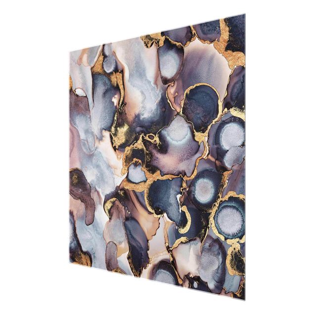 Glasbild - Marmor Aquarell mit Gold - Quadrat 1:1
