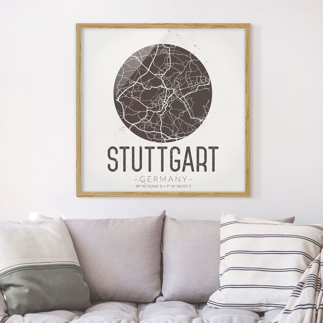 Sprüche Bilder mit Rahmen Stadtplan Stuttgart - Retro