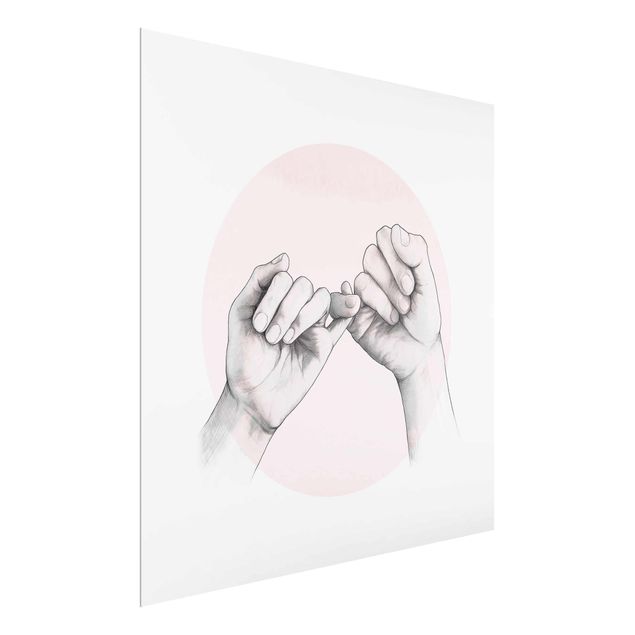 Glasbild - Illustration Hände Freundschaft Kreis Rosa Weiß - Quadrat 1:1