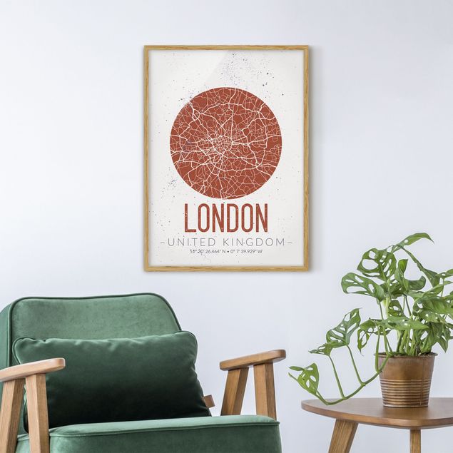 Sprüche Bilder mit Rahmen Stadtplan London - Retro