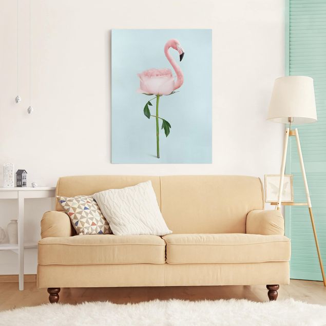 Leinwandbilder modern Flamingo mit Rose