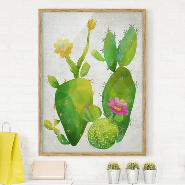 Moderne Bilder mit Rahmen Kaktusfamilie rosa gelb