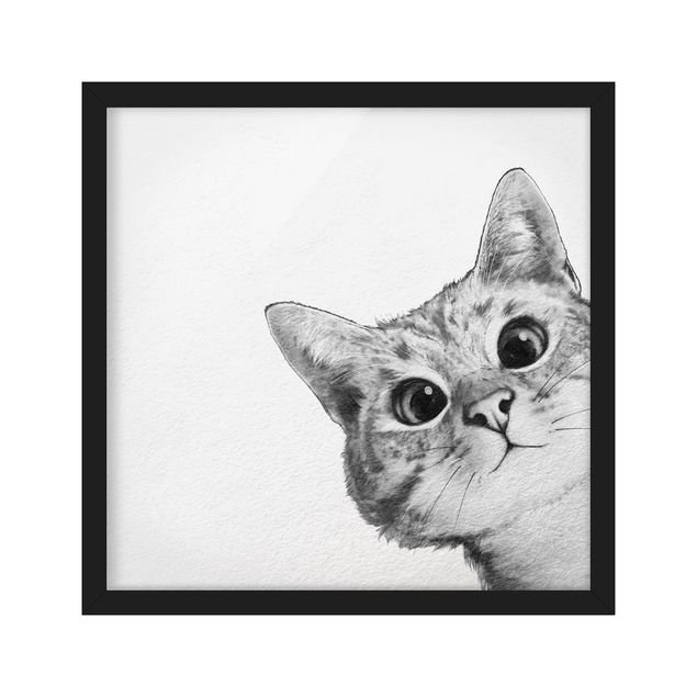 Bild mit Rahmen - Illustration Katze Zeichnung Schwarz Weiß - Quadrat 1:1