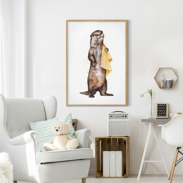 Graves Bilder Illustration Otter mit Handtuch Malerei Weiß