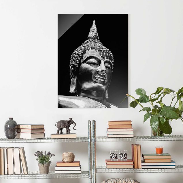 Glasbild - Buddha Statue Gesicht - Hochformat 4:3