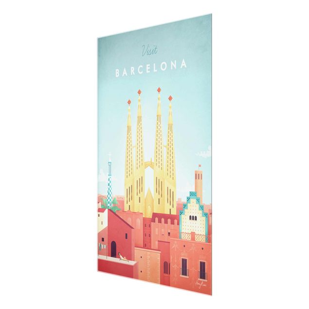 Glasbild - Reiseposter - Barcelona - Hochformat 3:2