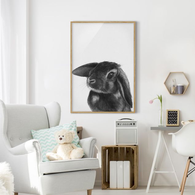Tiere Bilder mit Rahmen Illustration Hase Schwarz Weiß Zeichnung