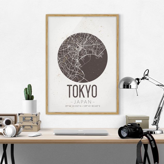 Sprüche Bilder mit Rahmen Stadtplan Tokyo - Retro