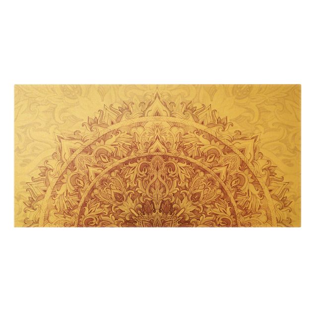 Leinwandbild Gold - Mandala Aquarell Ornament halbkreis rot - Querformat 1:2